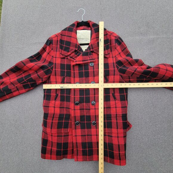 Denim Supply Ralph Lauren M Red Black Buffalo Plaid Double-breasted Pea Coat - Picture 6 of 8